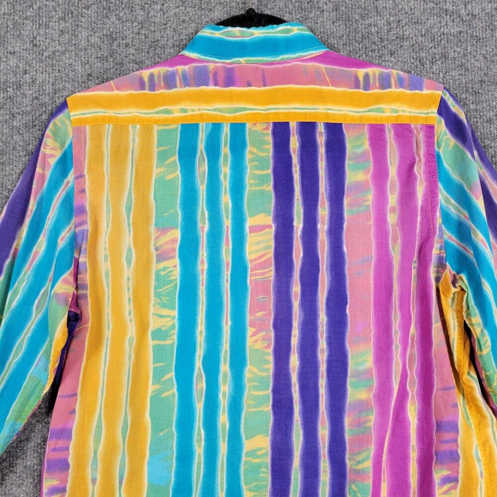 LAUREN RALPH LAUREN Rainbow Striped Button Up Top Airy Summer Pride SIZE MEDIUM - Picture 4 of 10